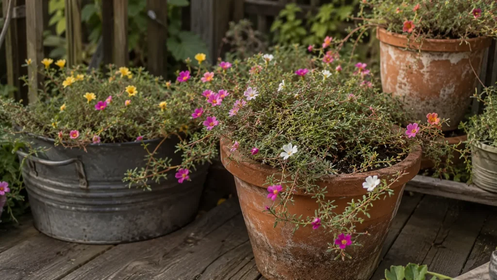 Beautiful Portulaca (Moss Rose) Cascading Garden Ideas for Small Backyard Spaces 4 Choosing Containers for Portulaca