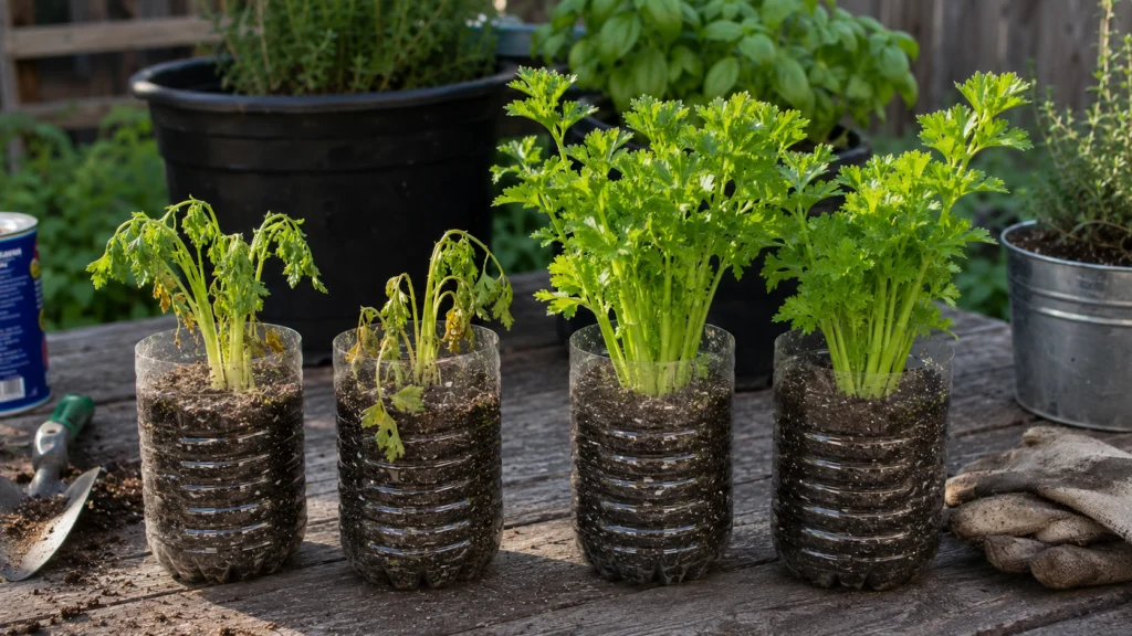 How to Grow Celery Easily Using Just a Few Small Plastic Bottles 7 Forgetting to Refresh Water Early On 1