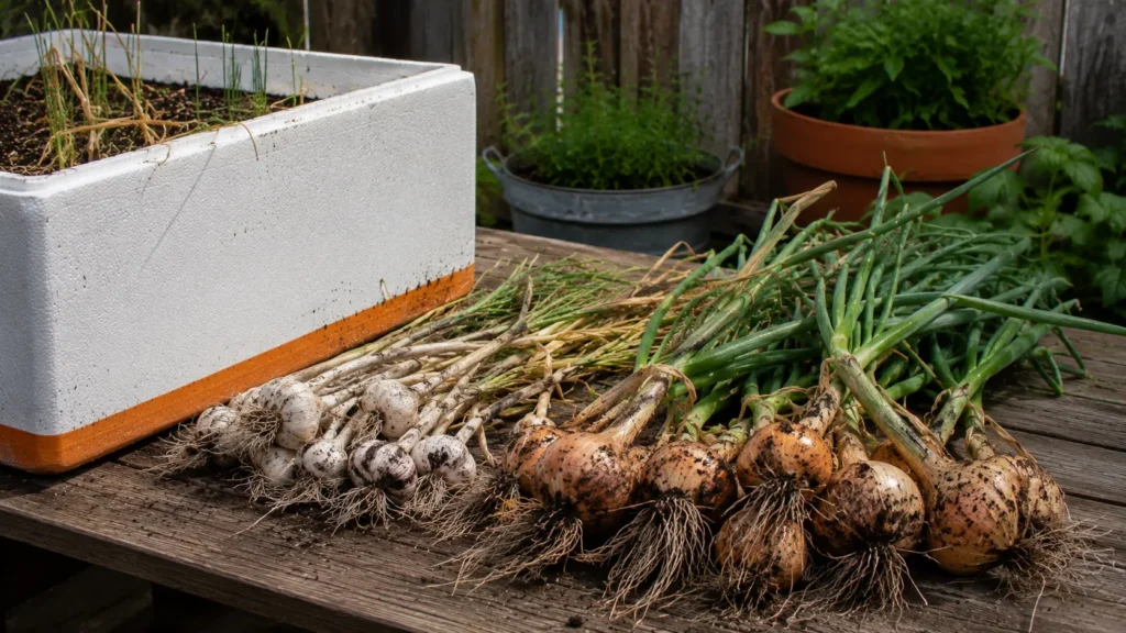 How to Grow Onions and Garlic in a Styrofoam Box for Beginners 9 Harvesting and Storing Garlic and Onions